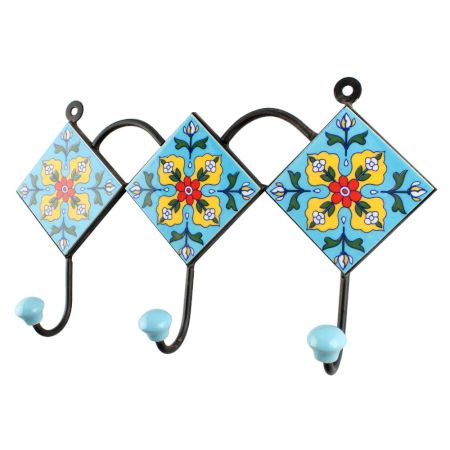 Yellow Ceramic Floral Tiles Hook 